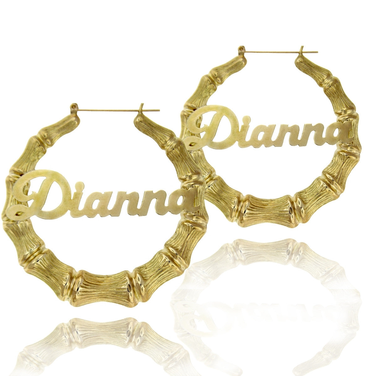 24K Gold Plated Large Bamboo Name Hoop Earrings