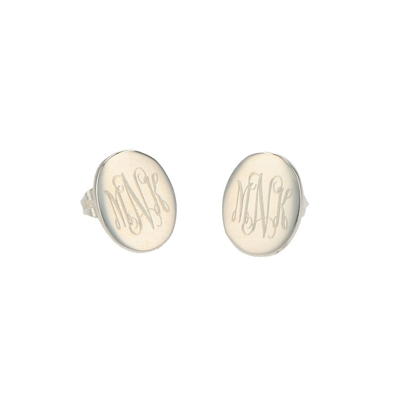 Monogrammed Sterling Silver Oval Stud Earrings 2