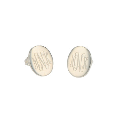 Monogrammed Sterling Silver Oval Stud Earrings 2