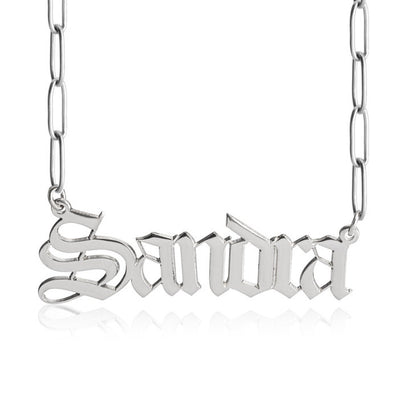paper clip chain gothic name necklace