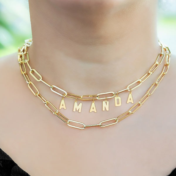 Hanging Name Necklace with Paperclip Chain