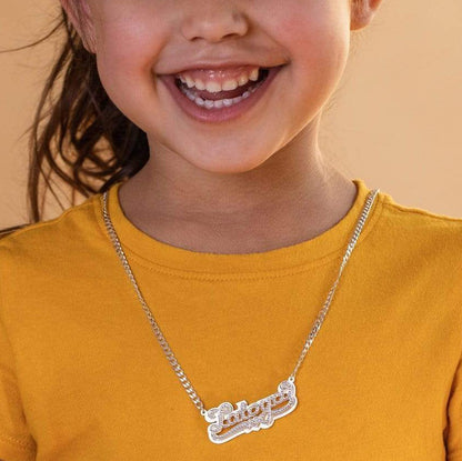 Kids Double Plated Beaded Name Necklace on Cuban Chain 