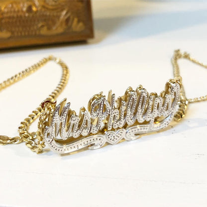 Double Plated Beaded Nameplate Necklace