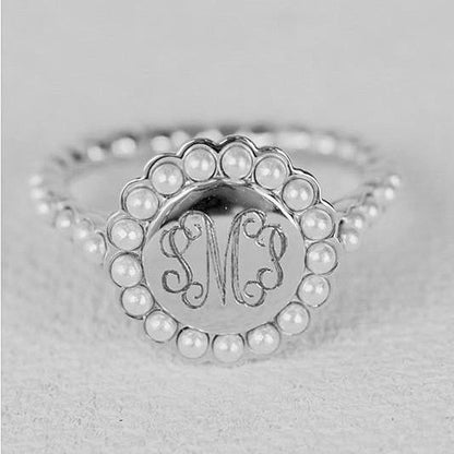 Sterling Silver Pearl Monogram Ring 3