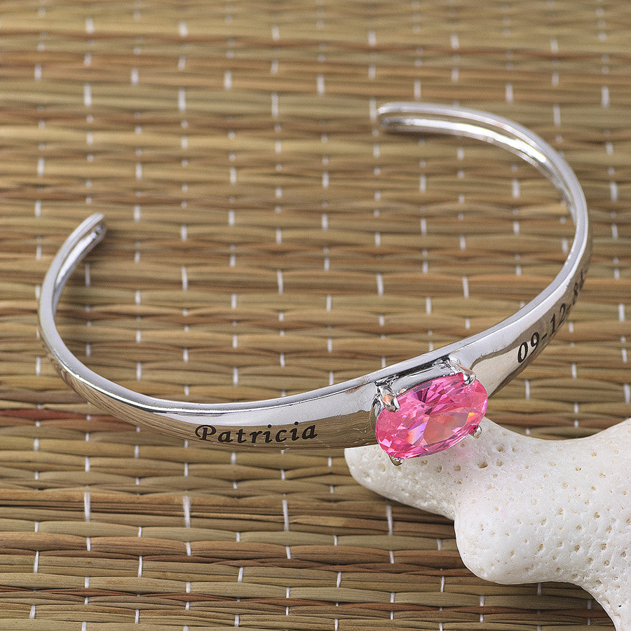 Engraved Mothers Cuff Bracelet with Birthstone 2