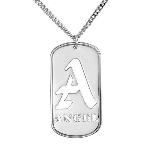 Personalized Mens Dog Tag Necklace - Initial and Name