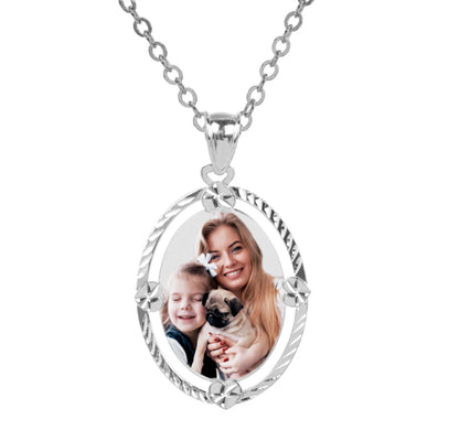Custom Diamond Cut Frame Photo Picture Pendant Necklace sterling silver