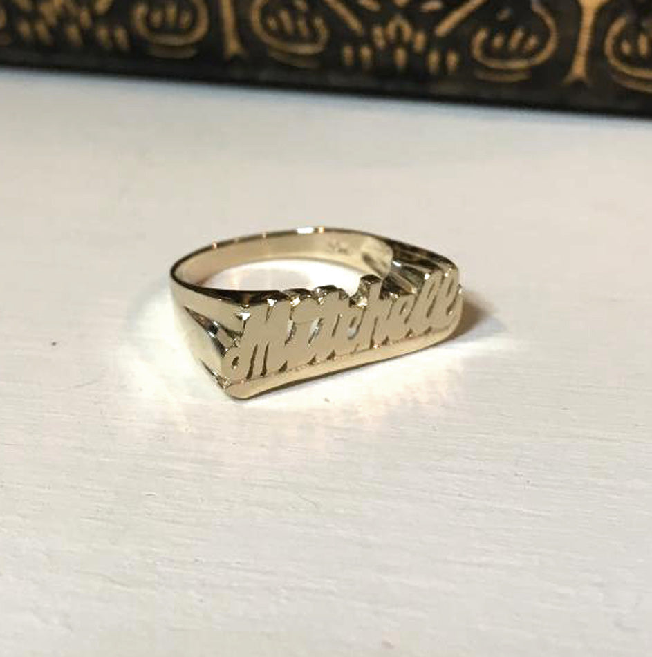 10K Gold Small Name Ring with Tail 2