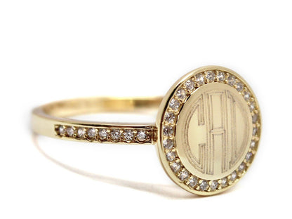 Gold Straight Band CZ Monogram Ring