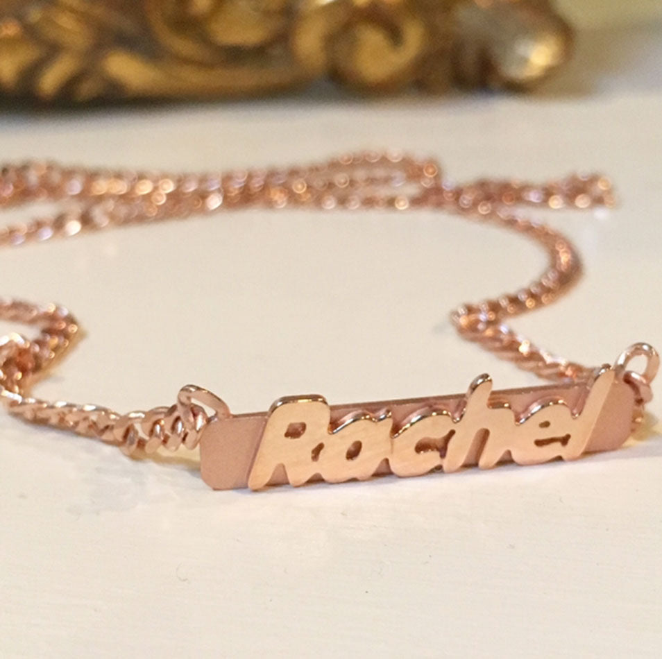 Raised Letter Rose Gold Bar Necklace