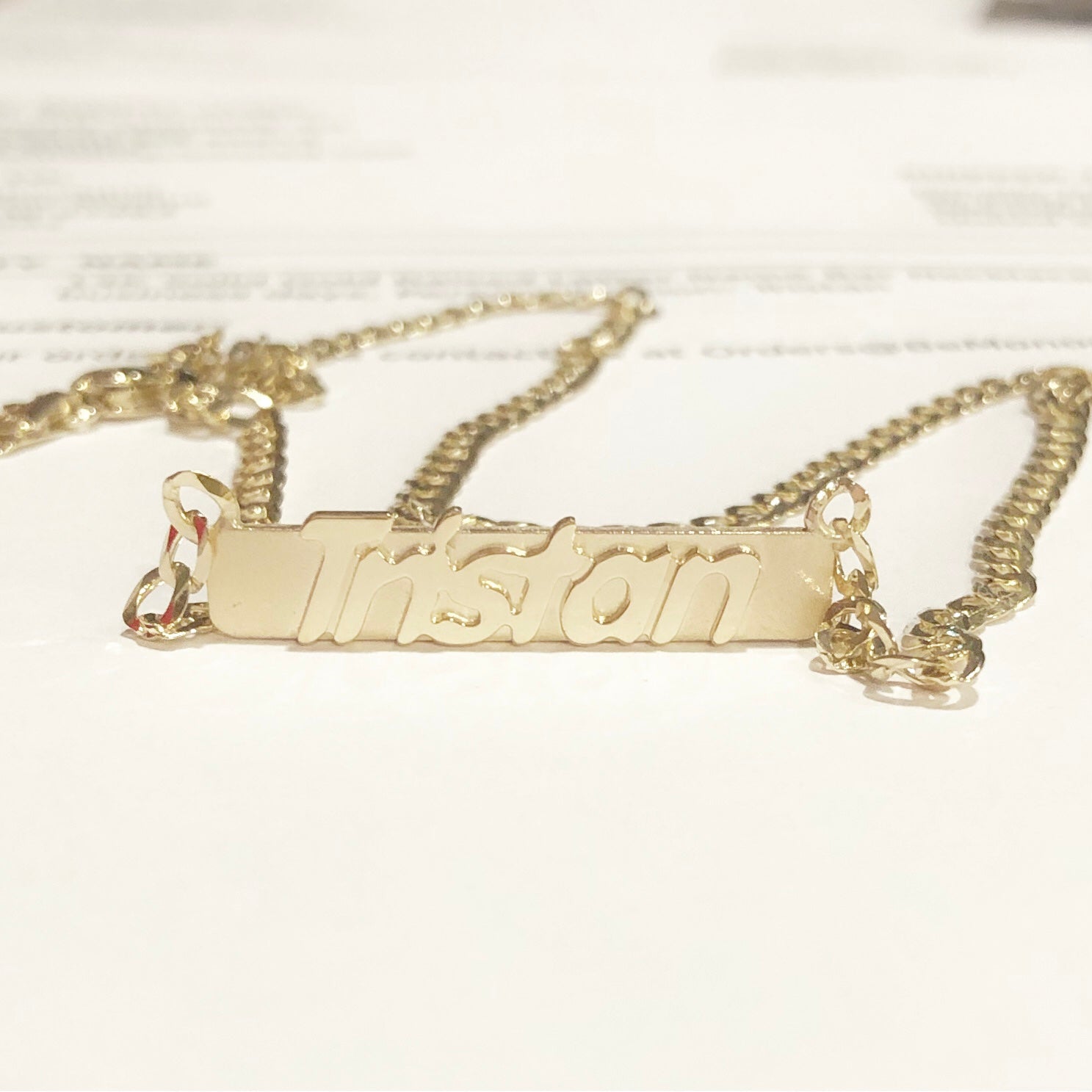 14K Solid Gold Raised Letter Name Bar Necklace