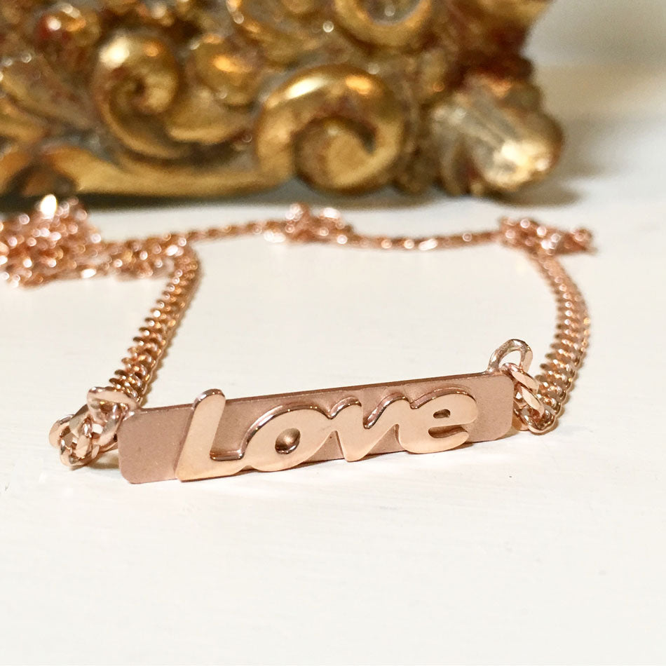 rose gold raised letter bar necklace