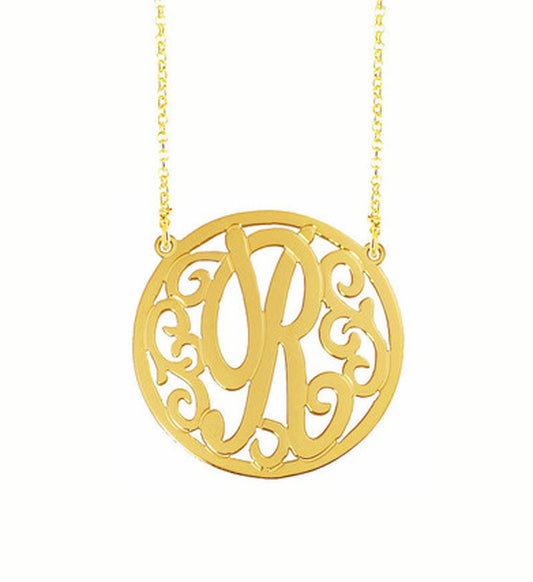 Rimmed Swirly Initial Necklace