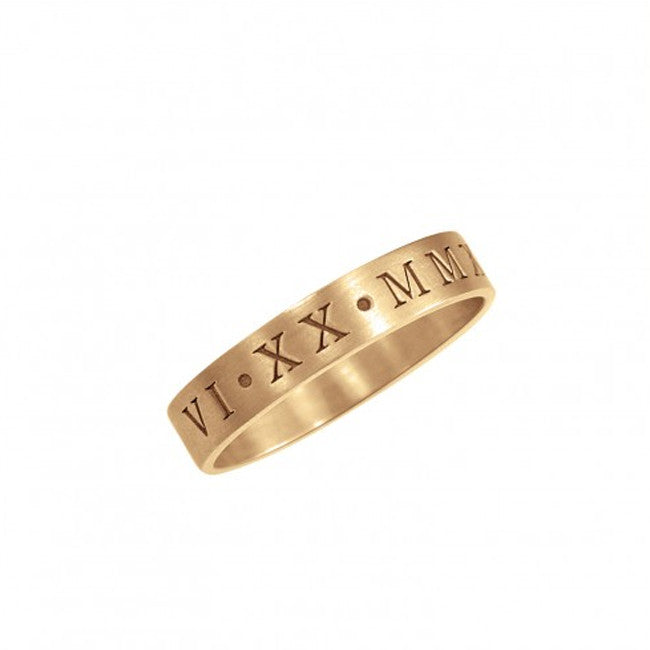 Custom Classic Roman Numeral Wedding Ring Band in 14k Gold 5mm