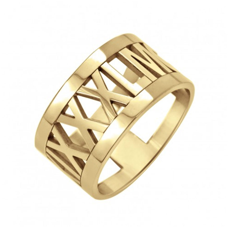 Large 10K Gold Roman Numeral Ring