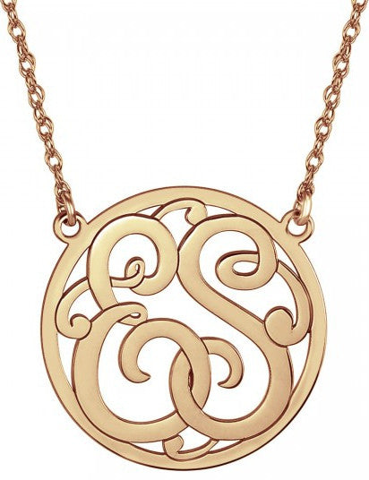 Classic Halo Two Initial Monogram Necklace rose gold