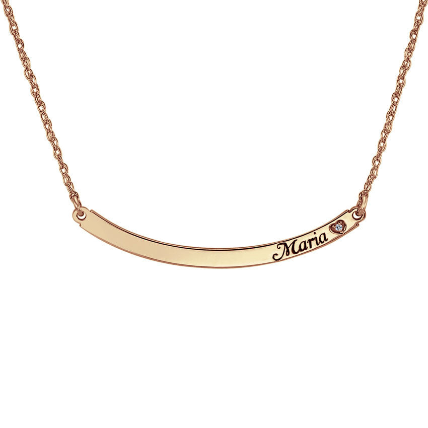 rose gold Personalized Curved Bar Necklace with Diamond