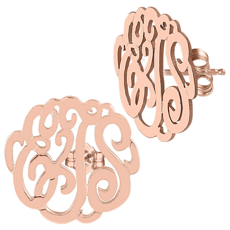 rose gold script monogram earrings