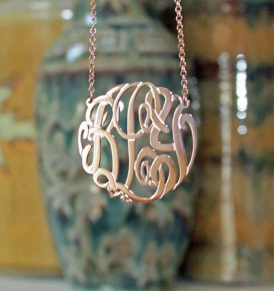 rose gold big slim monogram necklace