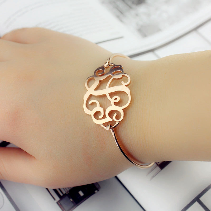 rose gold monogram bangle bracelet