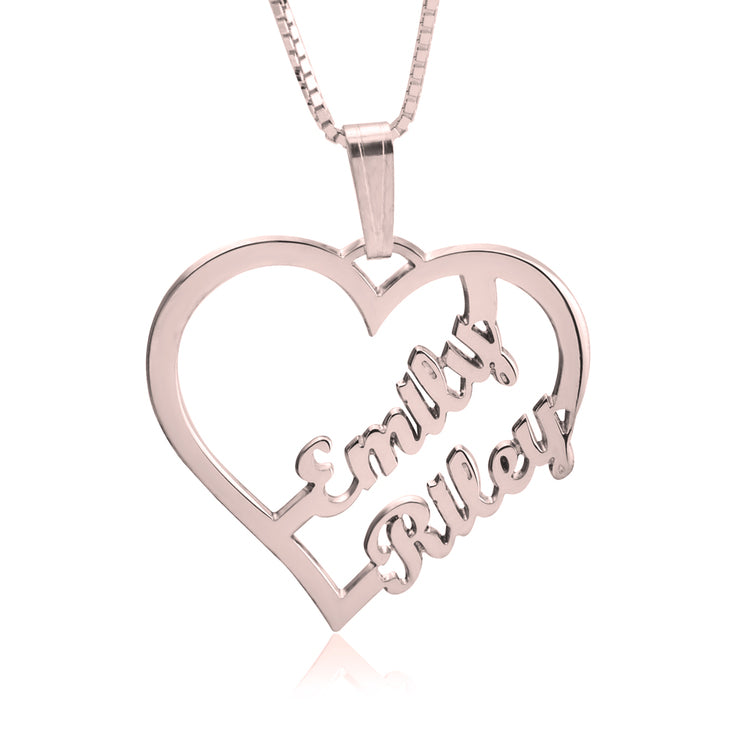 rose gold 2 name heart necklace