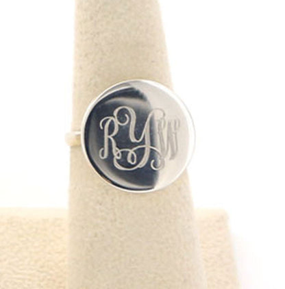 Monogrammed Sterling Silver Round Ring 9