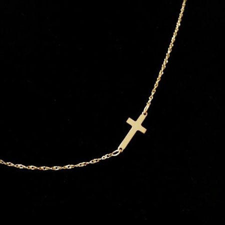 gold vermeil sideways cross on rope chain