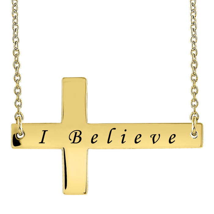 Personalized Gold Sideways Cross Necklace-Selena Gomez