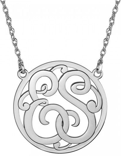 Classic Halo Two Initial Monogram Necklace silver