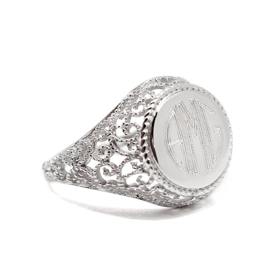 Sterling Silver Filigree Monogram Ring