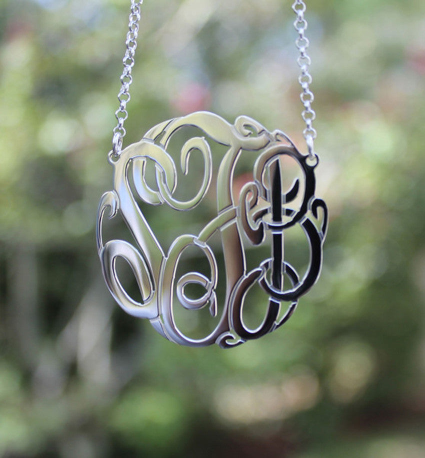 sterling silver monogram necklace - purple mermaid designs