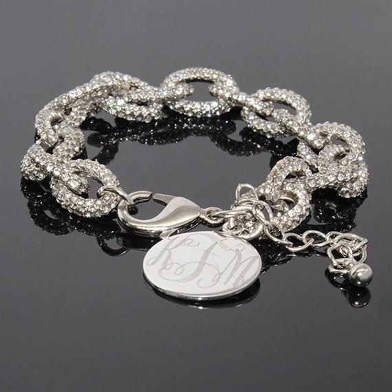 Double Link Silver Plated Monogram Bracelet with Circle Disc