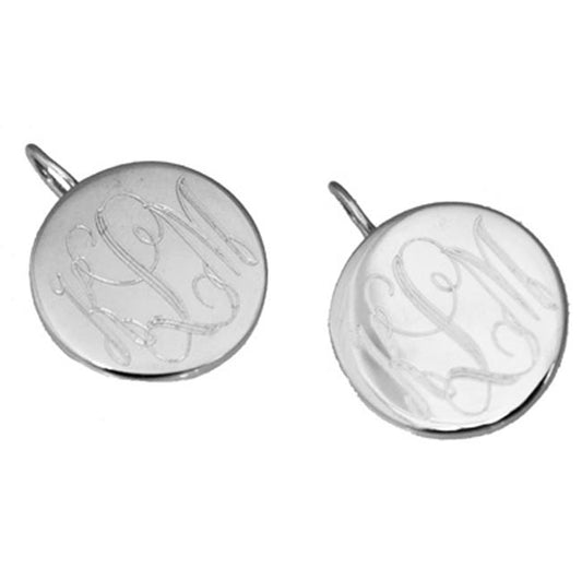Monogram Sterling Silver Round Earrings-French Wire