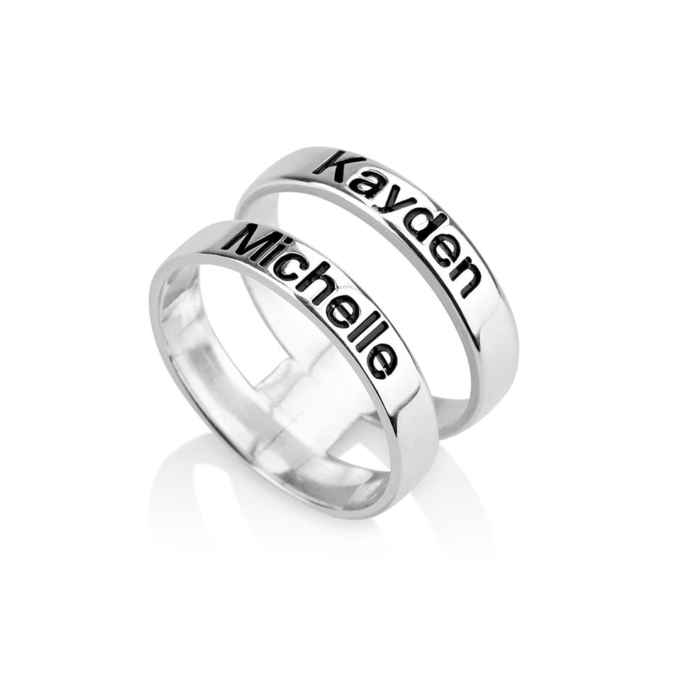 Personalized Sterling Silver Plated Four Name Ring with Crystal stone