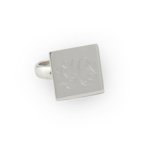 Monogrammed Sterling Silver Square Ring