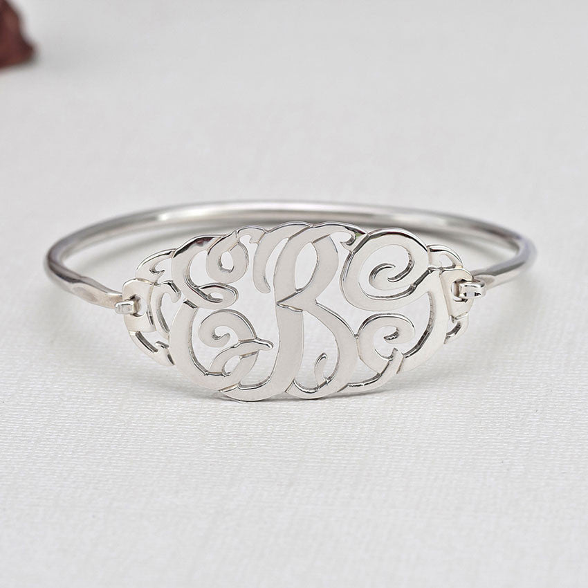 silver monogram bangle bracelet