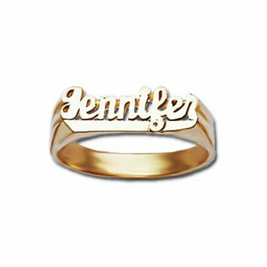 Small Script Gold Name Ring with Tail