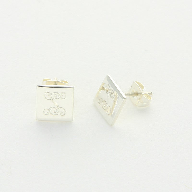 Monogram Sterling Silver Square Stud Earrings 2