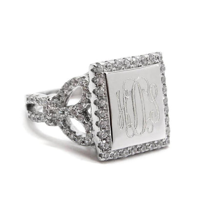 Sterling Silver Square Heart CZ Monogram Ring