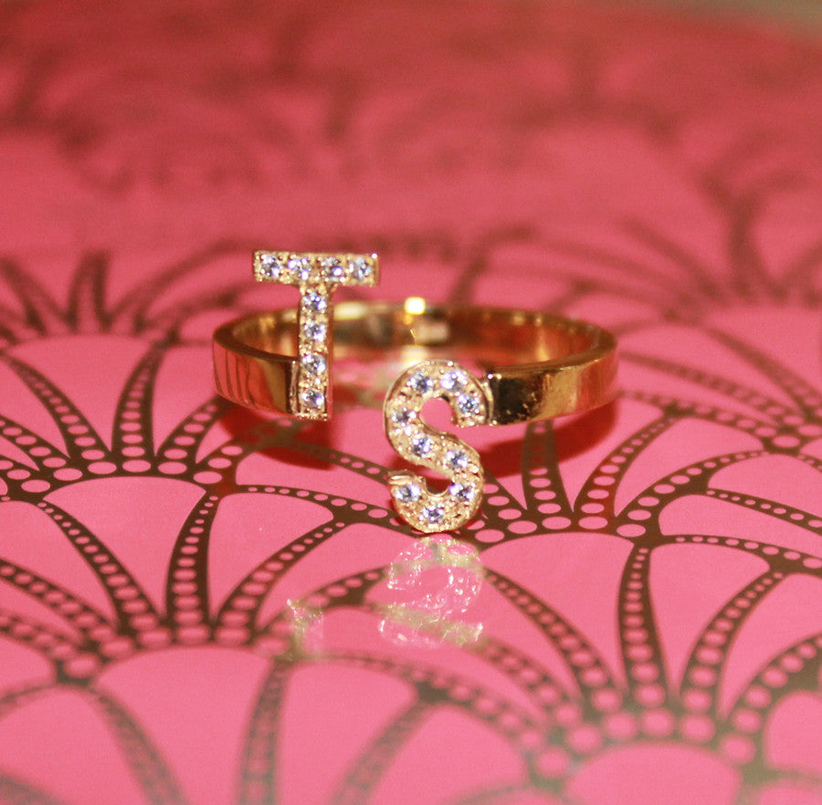 staggered initial ring - Taylor Swift TS ring