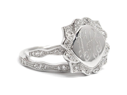 Sterling Silver CZ Double Band Monogram Ring
