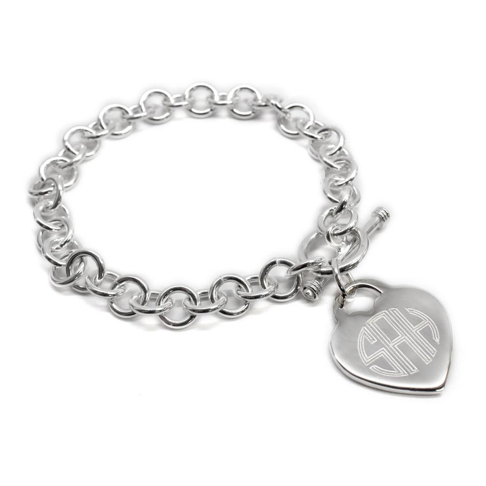 Silver Monogram Heart Tag Charm Bracelet 2