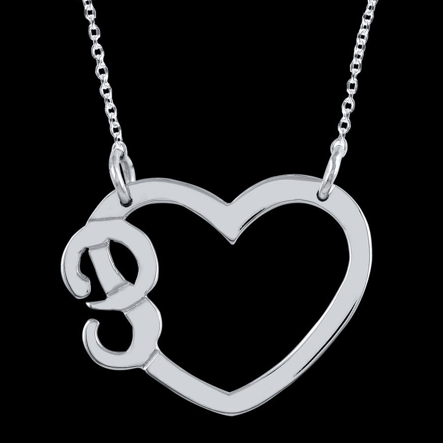 Heart Initial Necklace silver