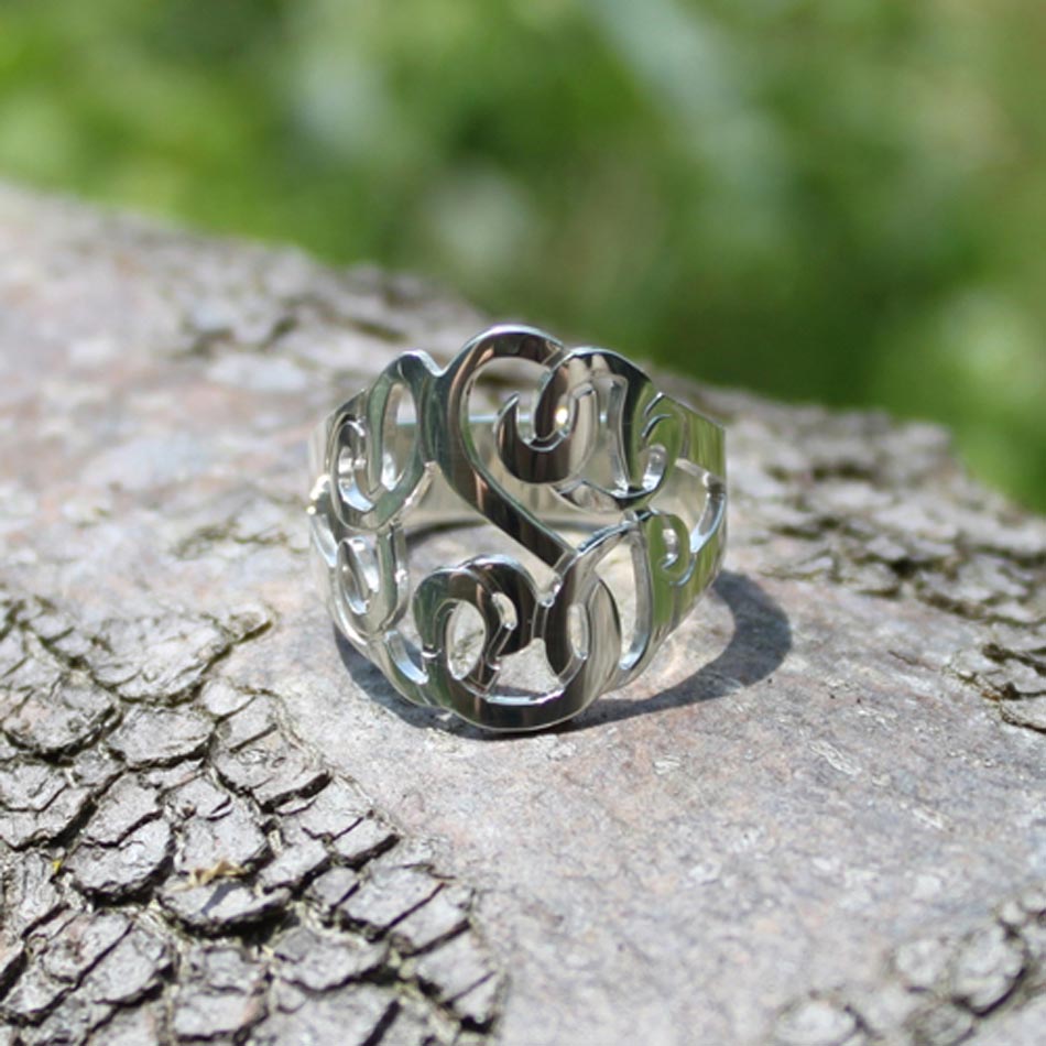 Sterling Silver Cut Out Initial Dome Ring 2