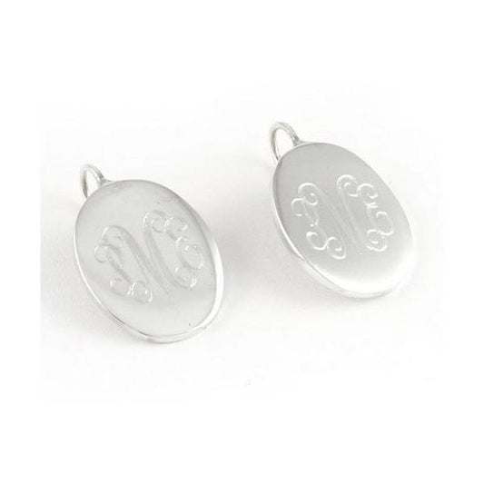 Monogram Sterling Silver Oval Earrings-French Wire