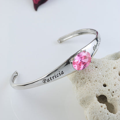 Engraved Mothers Cuff Bracelet with Birthstone