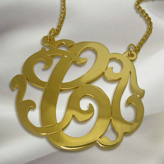 24K Gold Plated Swirly Initial Necklace On Split Chain