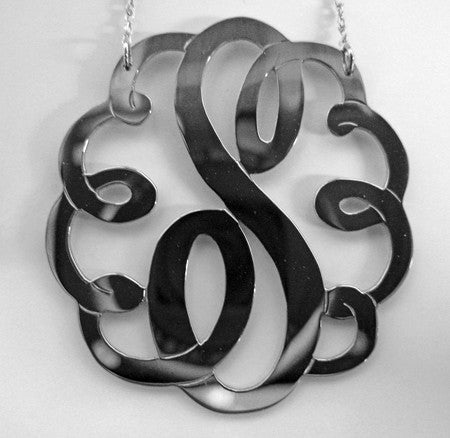 Medium Large Sterling Silver Swirly Initial Monogram Necklace