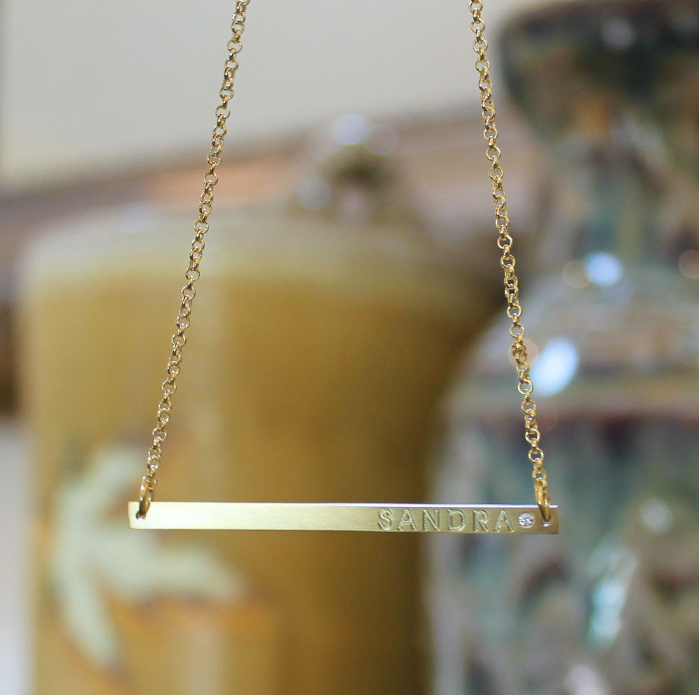 thin horizontal engraved bar necklace