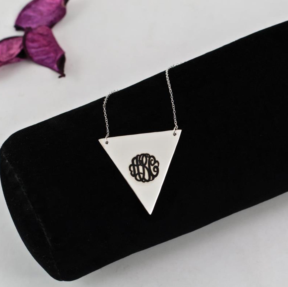 silver triangle monogram necklace